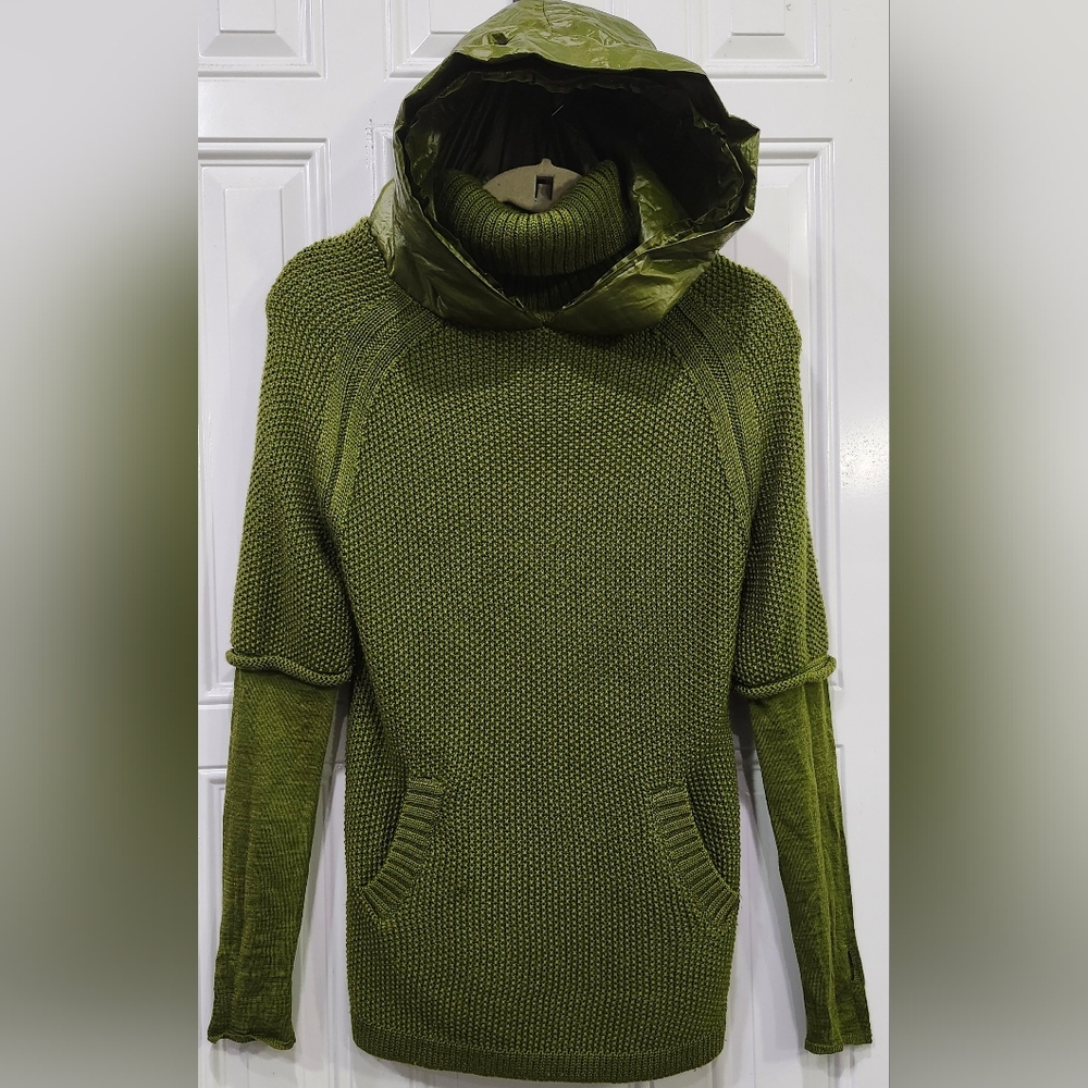 Green Turtleneck Knit Sweater with Nylon Hood Women's Size Large